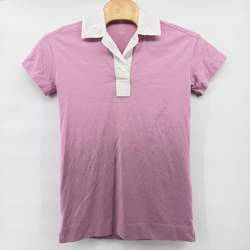 Everlane Rugby Shirt Pink Collare Organic Cotton Short Sleeve Women Medium Dress - Picture 2 of 8